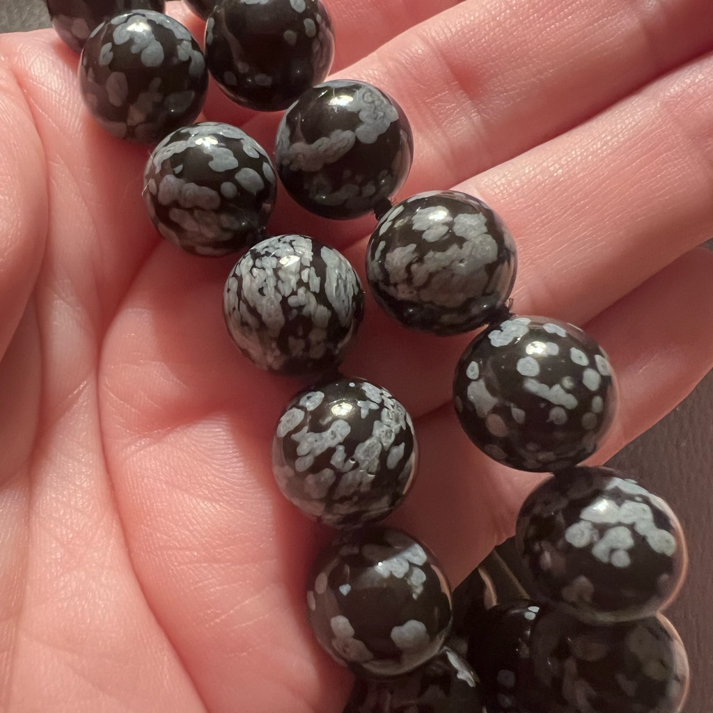 Snowflake Obsidian Beaded Necklace